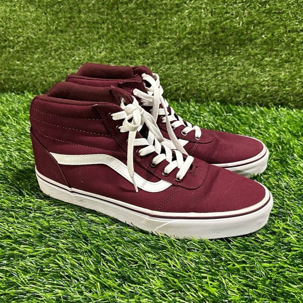 VANS Sk8-Hi High Top Lace-Up Canvas Sneakers Burgundy/White Solid Womens 11